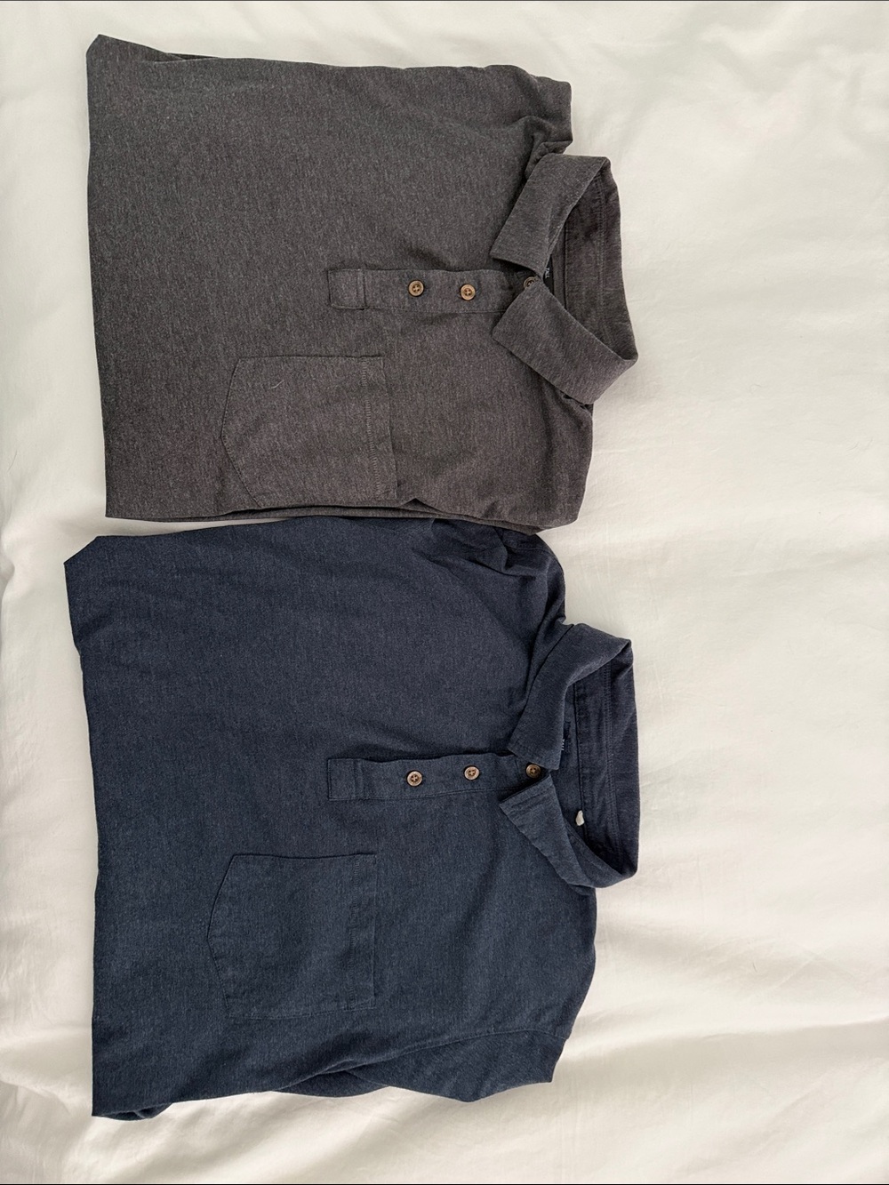 Prana Men's size Medium Tall polo shirts. 2 for 1!  Blue & charcoal